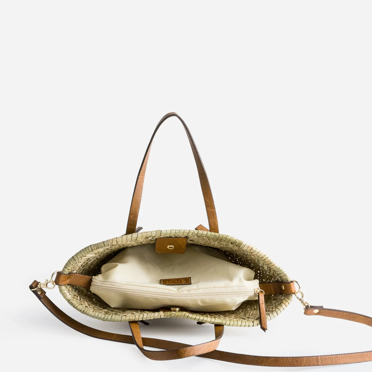 Sac panier beige en paille anses camel
