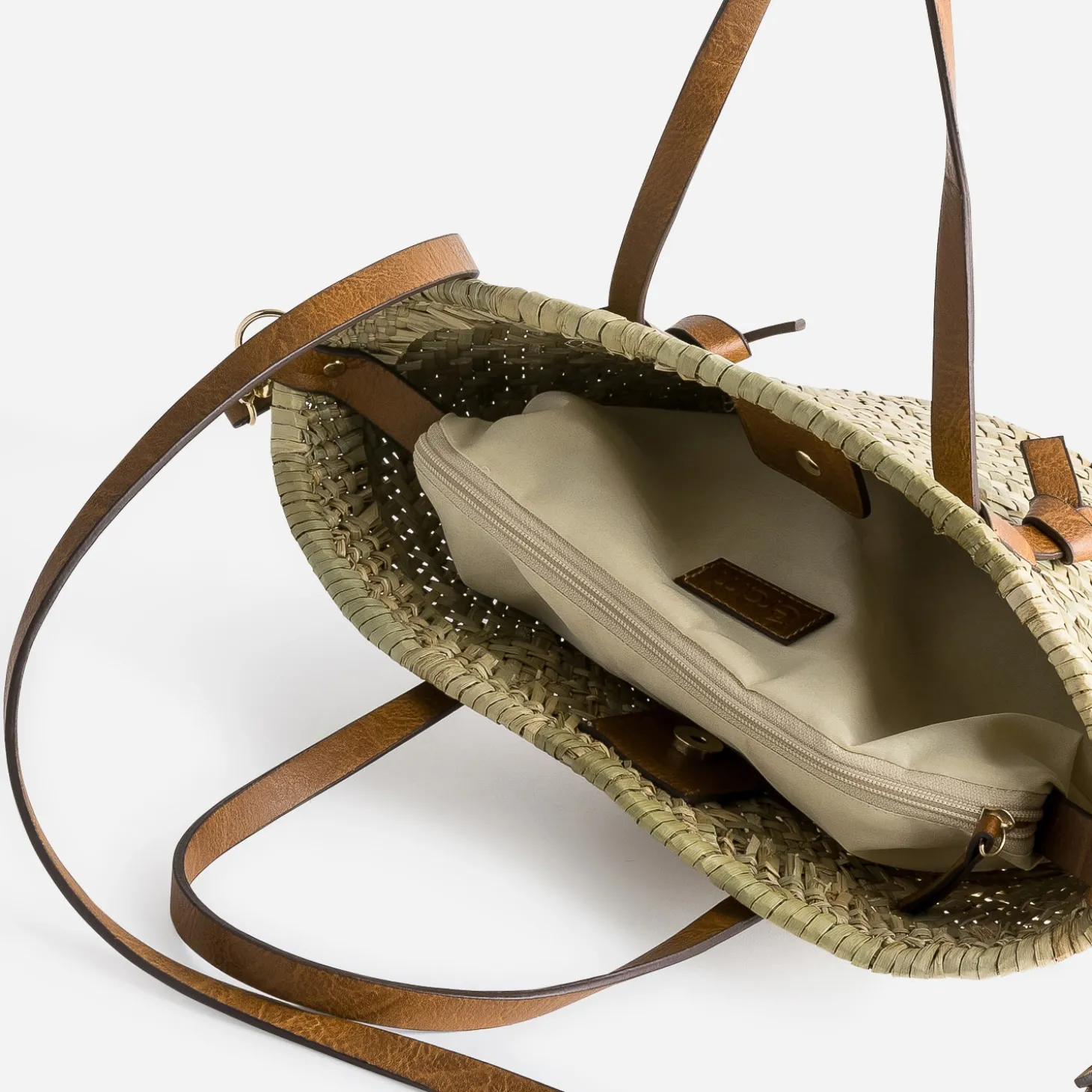 Sac panier beige en paille anses camel