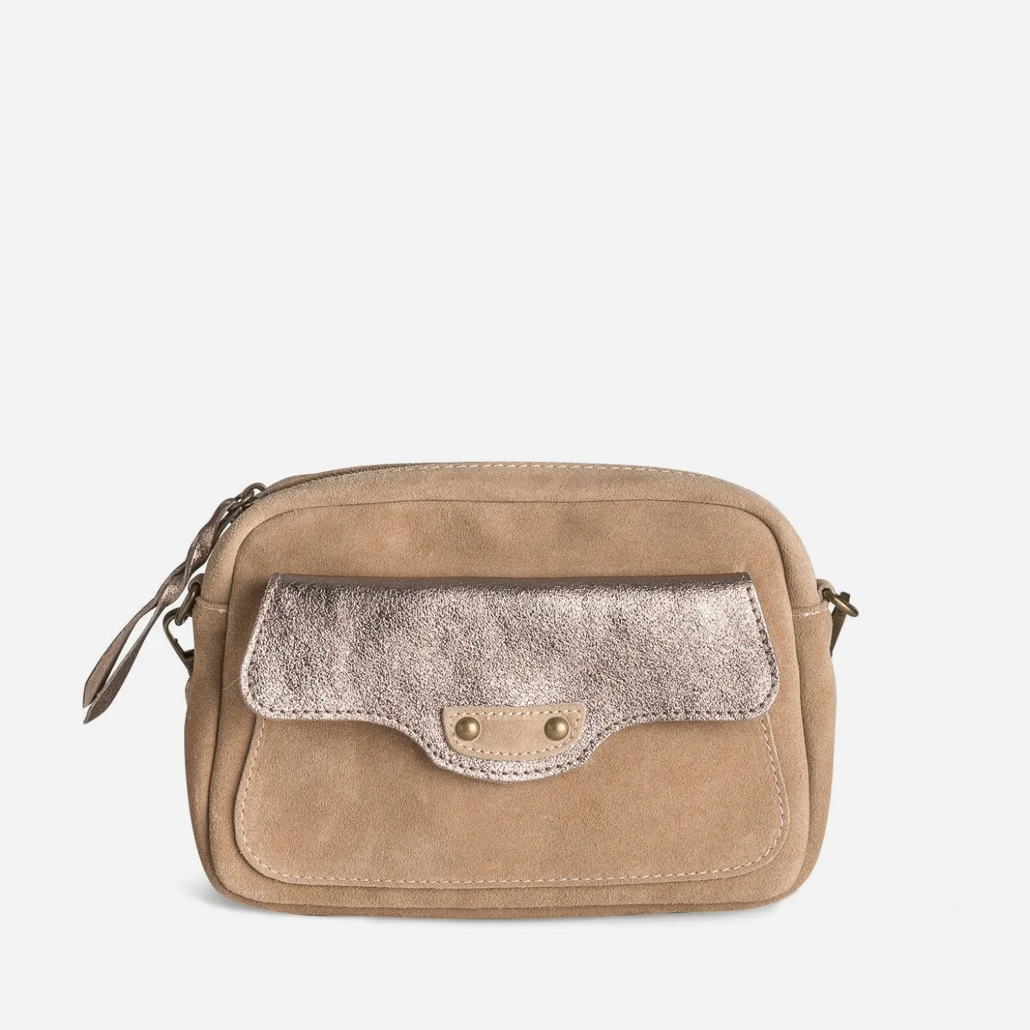 Sac pochette TEXTO beige cuir velours