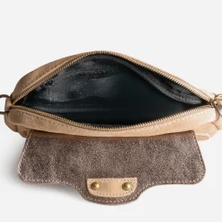 Sac pochette TEXTO beige cuir velours