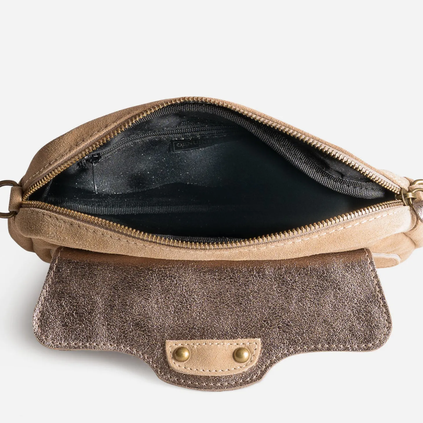 Sac pochette TEXTO beige cuir velours