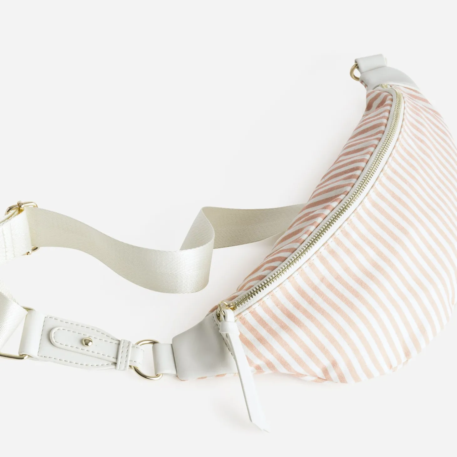 Sac-banane rose corail toile motif rayures
