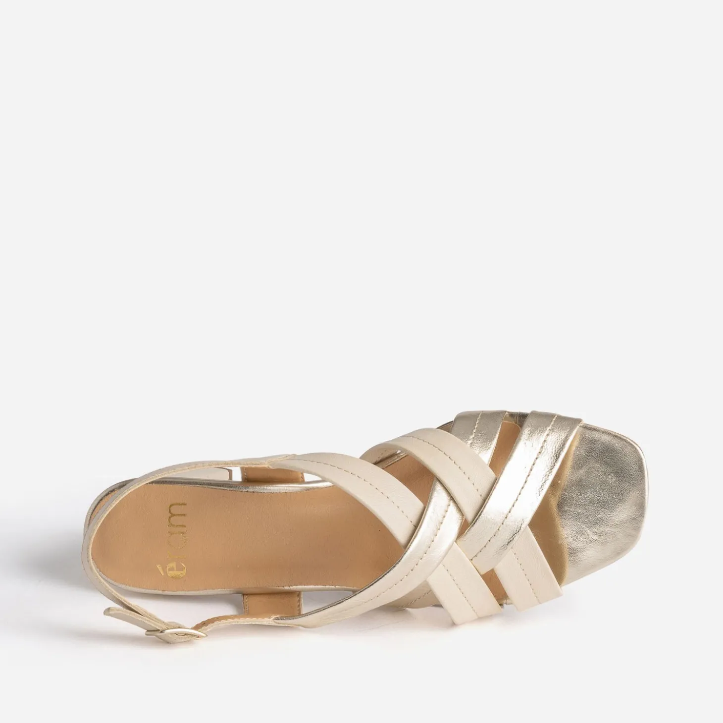 Sandale à talon beige en cuir