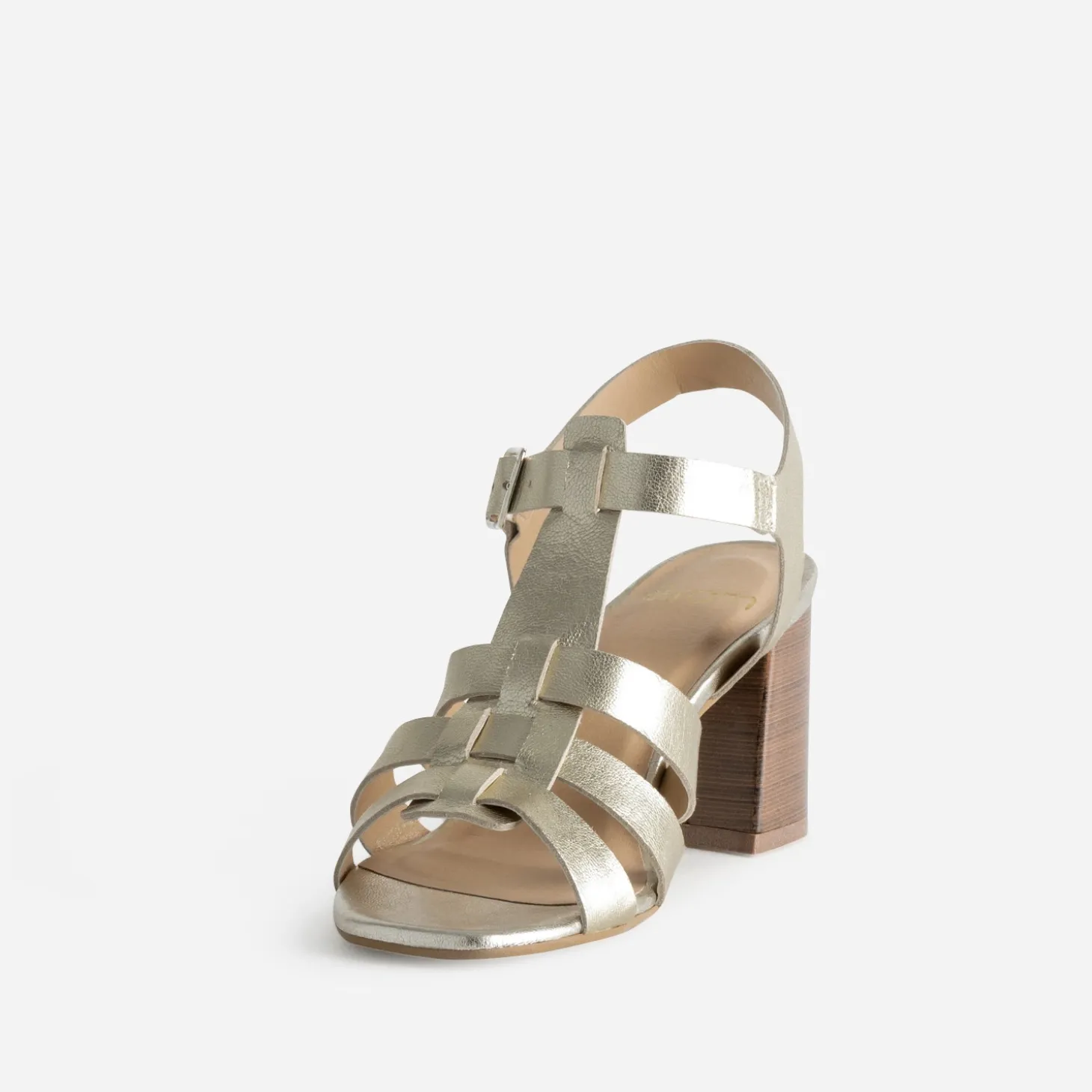 Sandale à talon dorée cuir multi-brides