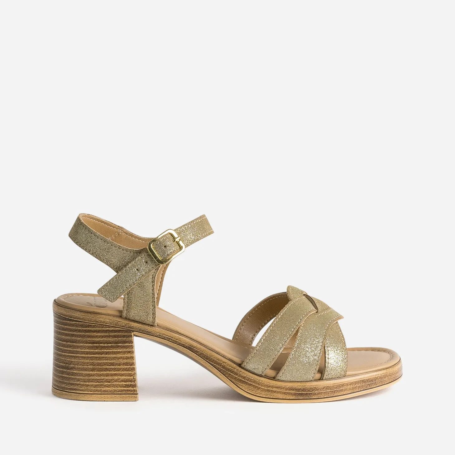 Sandale à talon dorée cuir velours