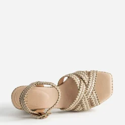 Sandale à talon TEXTO beige effet raphia