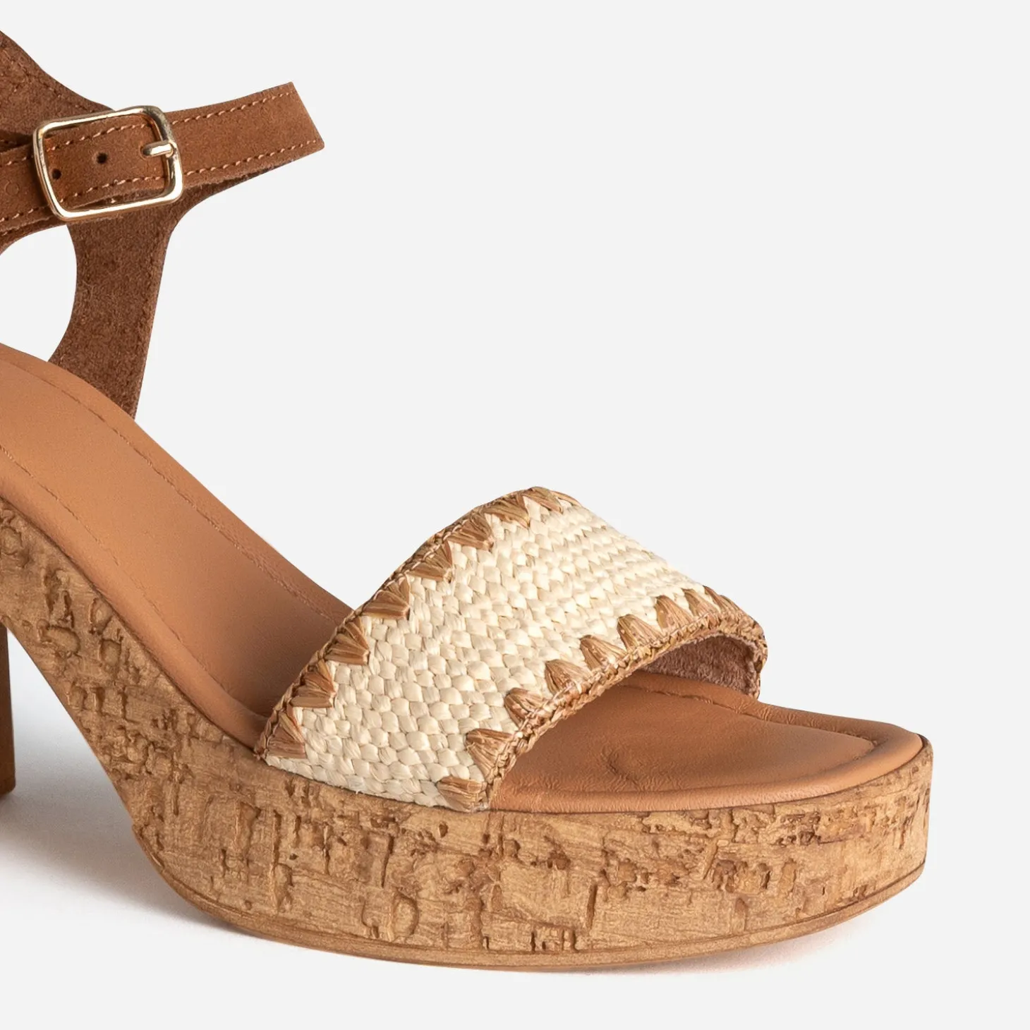 Sandale à talon TEXTO camel cuir velours