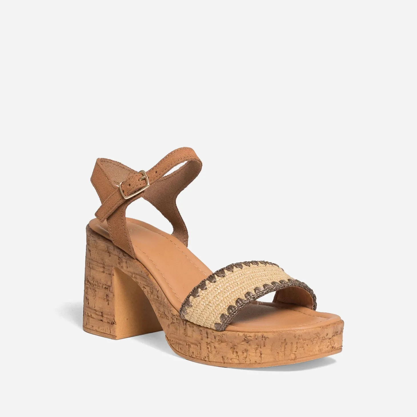 Sandale à talon TEXTO marron clair cuir velours