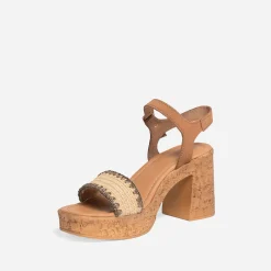 Sandale à talon TEXTO marron clair cuir velours