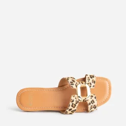 Sandale beige cuir motif léopard et anneau
