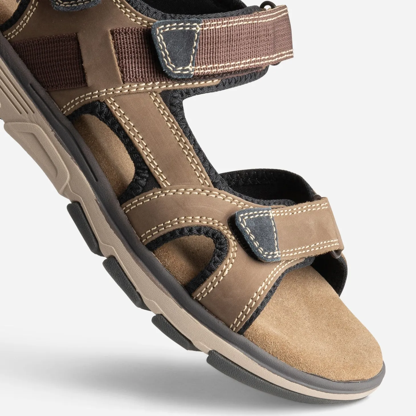 Sandale beige foncé cuir à scratchs
