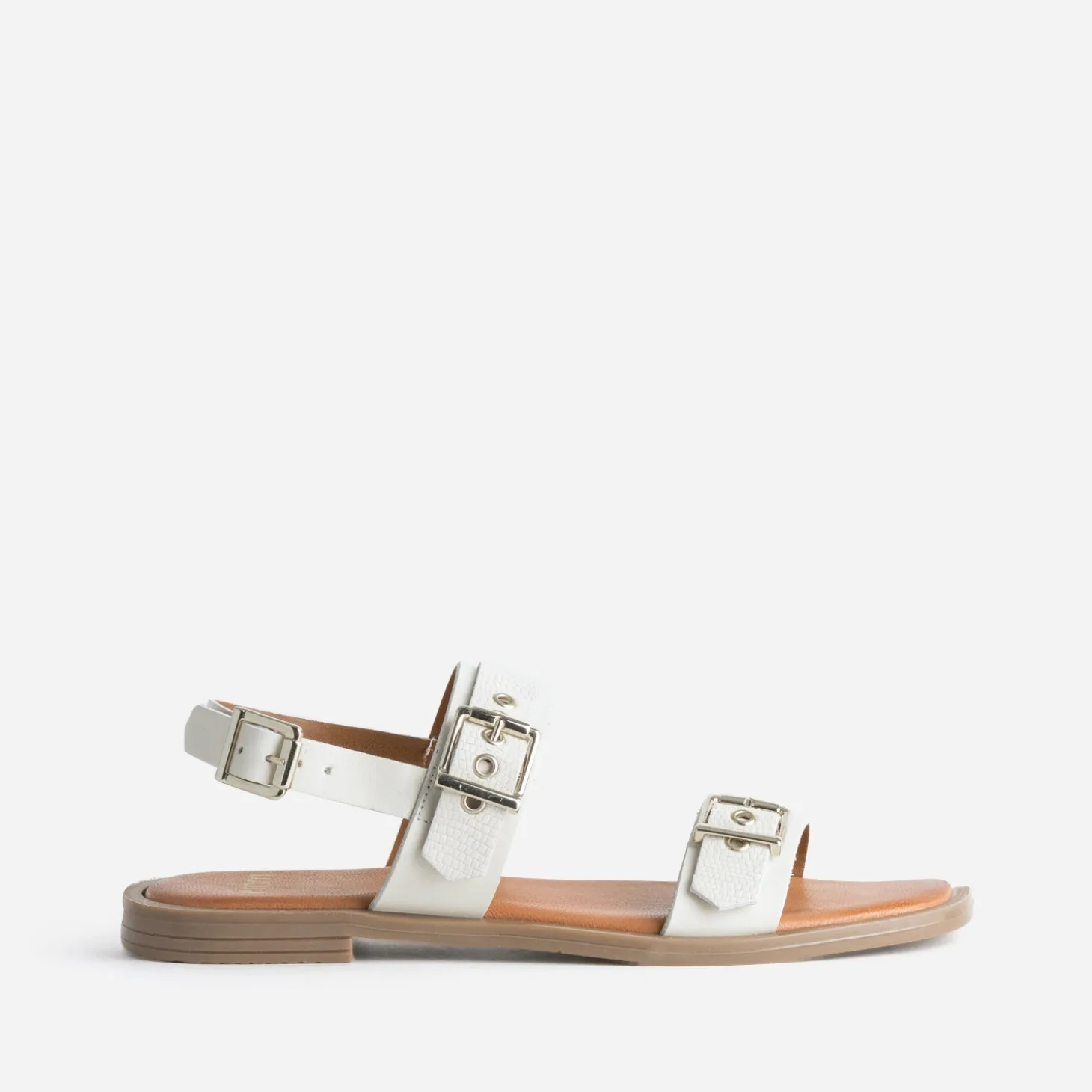Sandale blanche cuir trois boucles