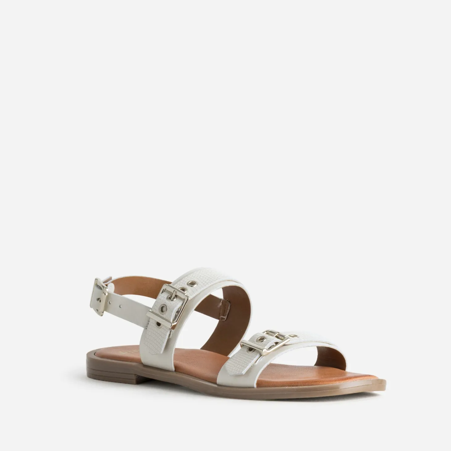 Sandale blanche cuir trois boucles