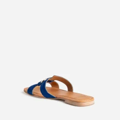 Sandale bleu roi cuir velours et anneau