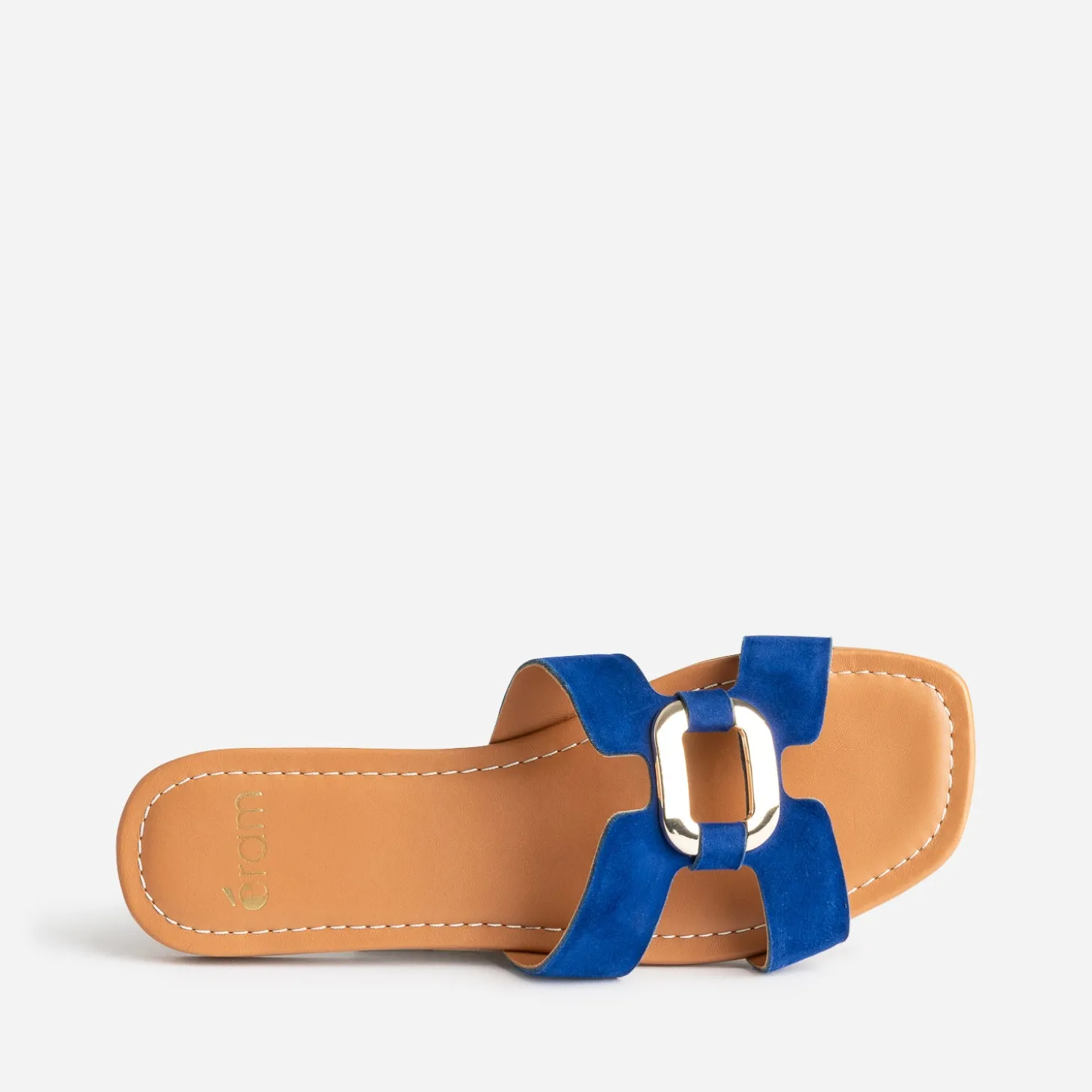 Sandale bleu roi cuir velours et anneau