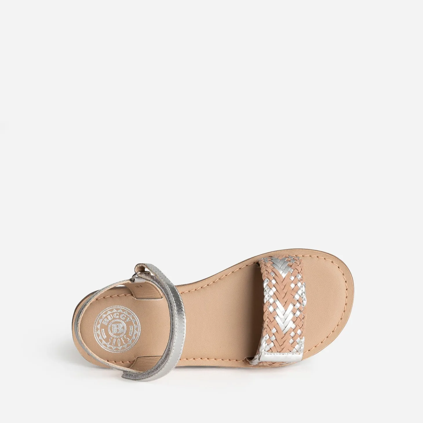 Sandale BUGGY argentée cuir détail tressage