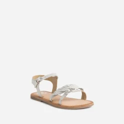 Sandale BUGGY argentée en cuir velours avec plumes