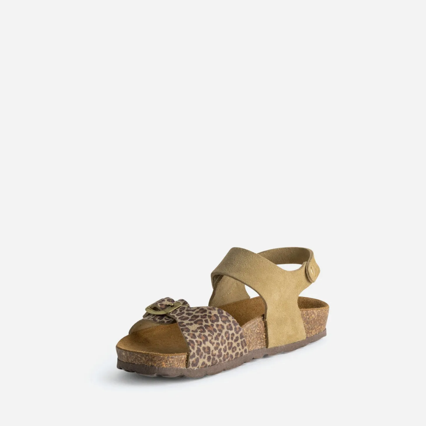 Sandale BUGGY beige cuir velours effet léopard