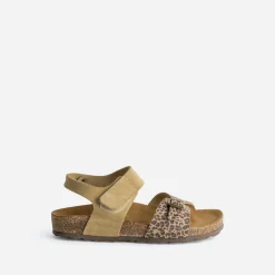 Sandale BUGGY beige cuir velours motif léopard