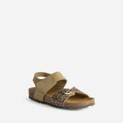 Sandale BUGGY beige cuir velours motif léopard