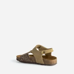 Sandale BUGGY beige cuir velours motif léopard