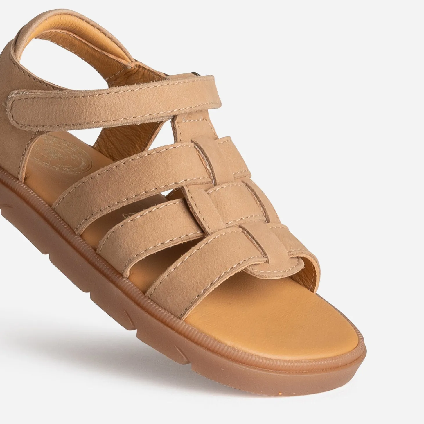 Sandale BUGGY beige cuir velours à scratchs