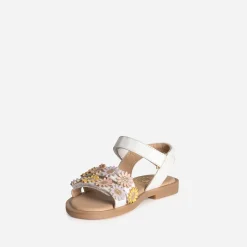 Sandale BUGGY blanche cuir détails fleurs