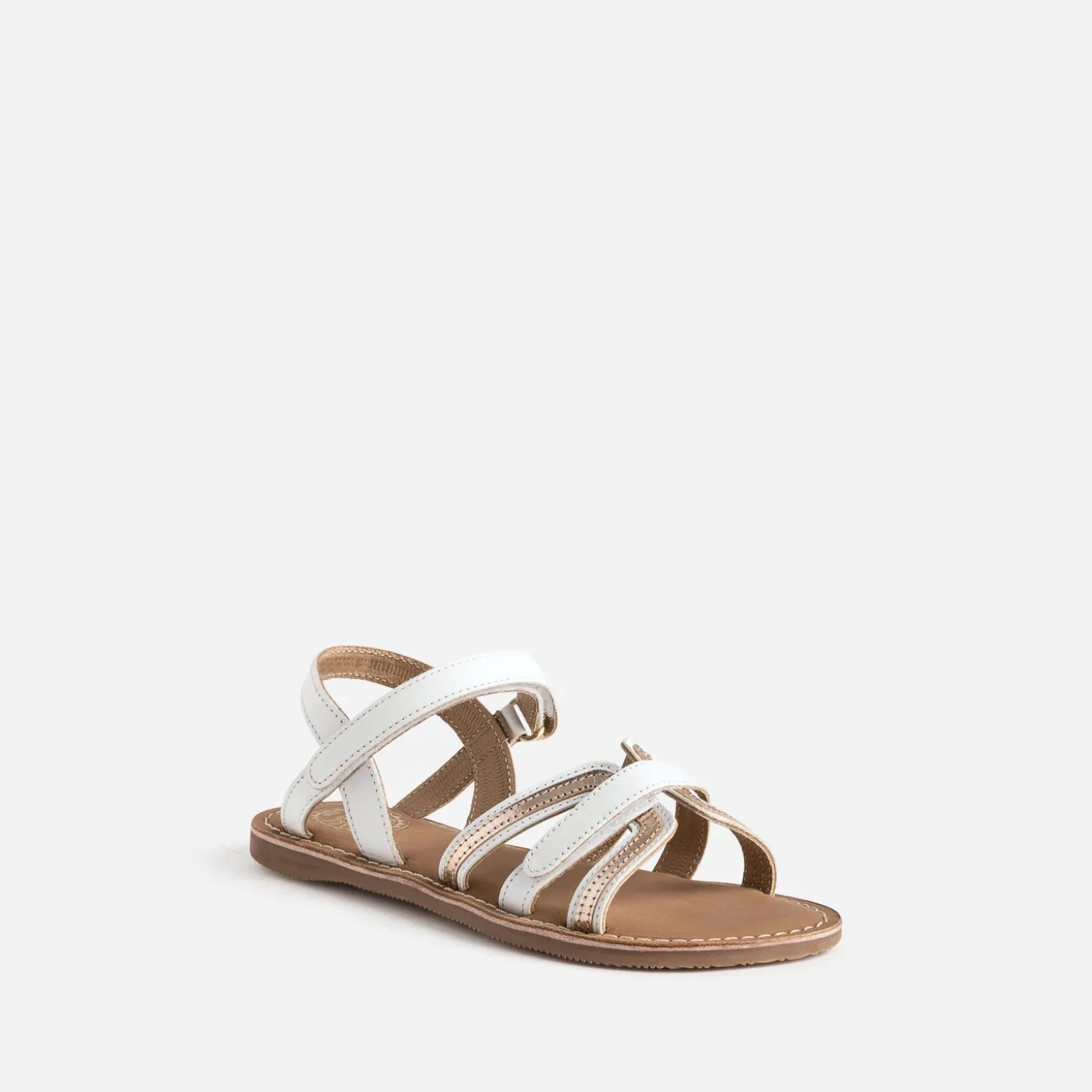 Sandale BUGGY blanche en cuir détails dorés