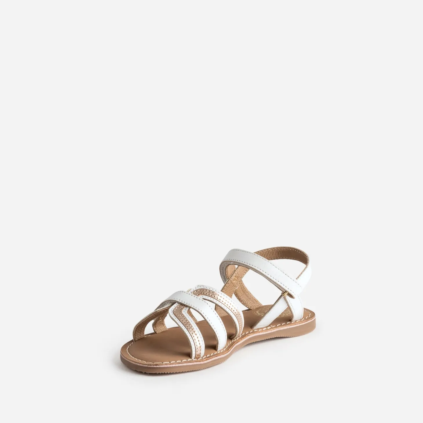 Sandale BUGGY blanche en cuir détails dorés