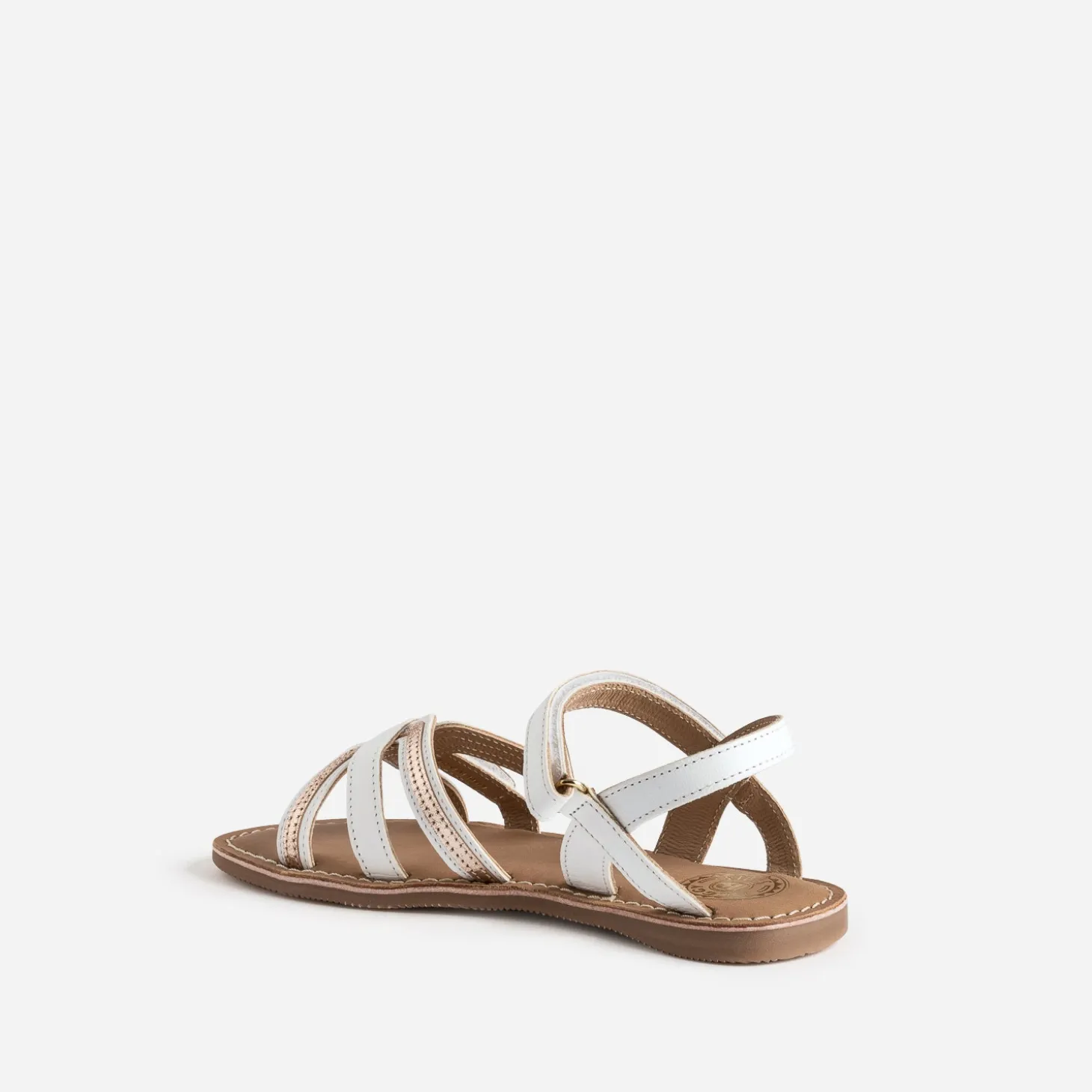 Sandale BUGGY blanche en cuir détails dorés