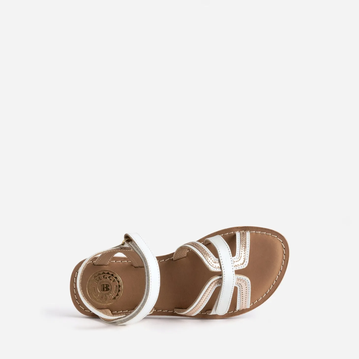Sandale BUGGY blanche en cuir détails dorés