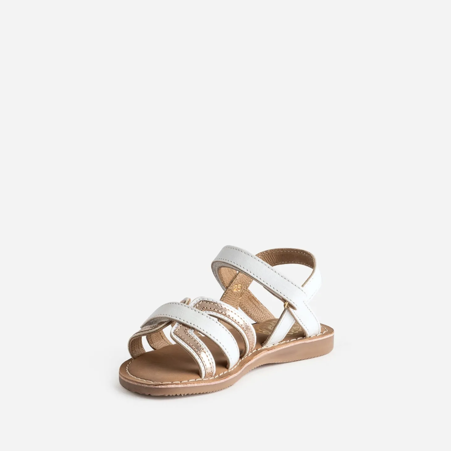 Sandale BUGGY blanche et dorée en cuir