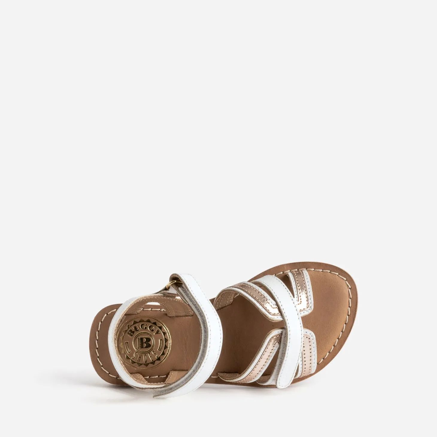Sandale BUGGY blanche et dorée en cuir