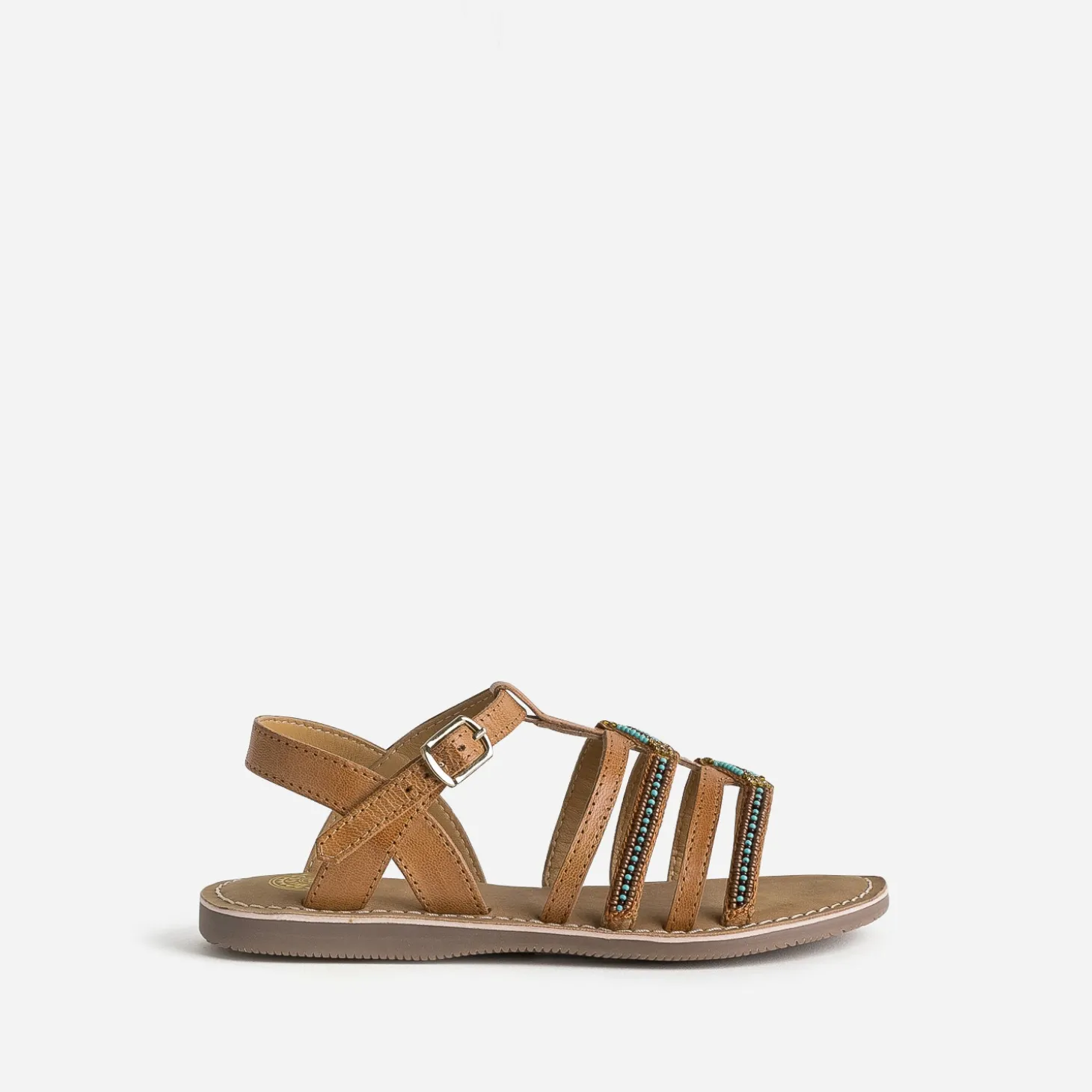 Sandale BUGGY camel cuir brodé perles