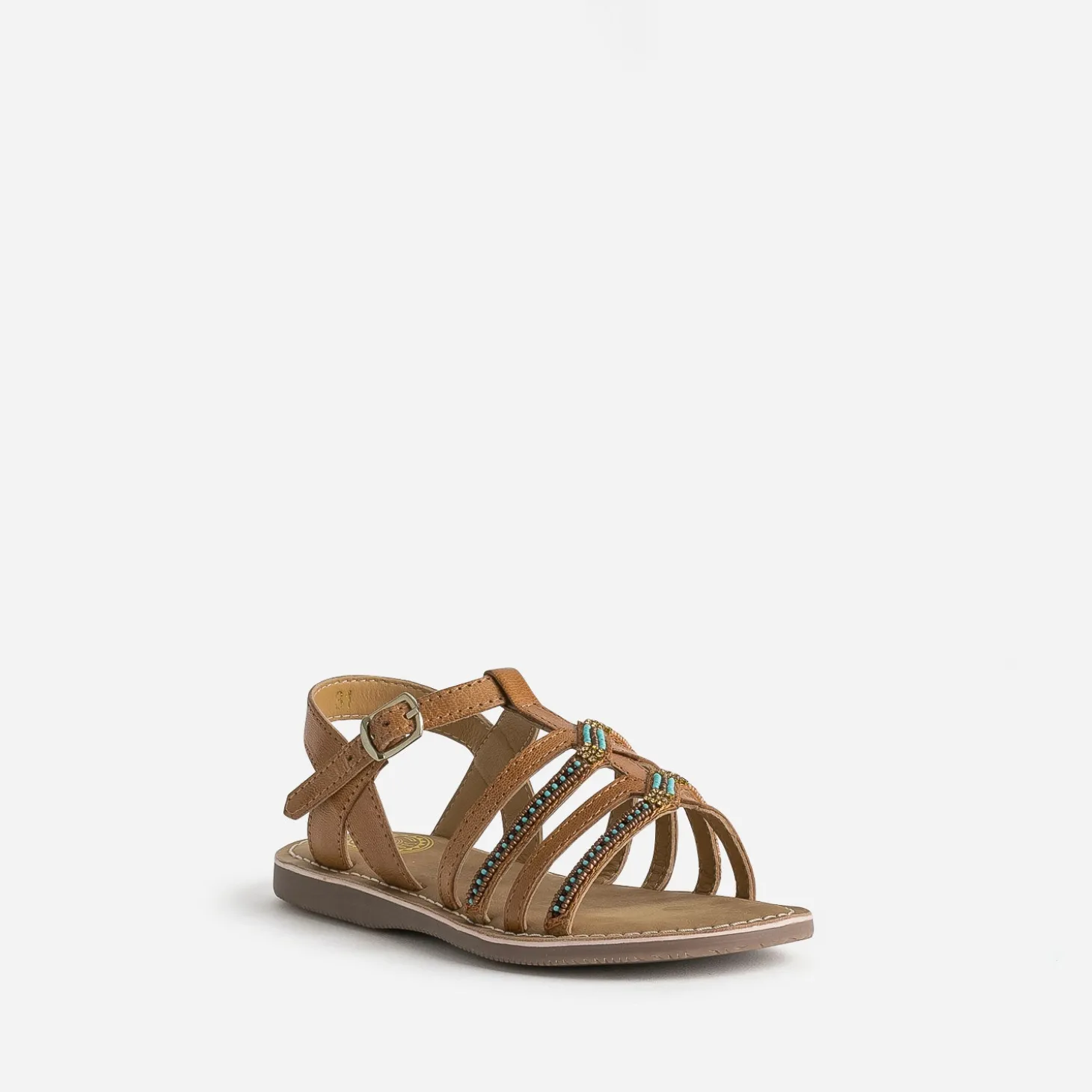 Sandale BUGGY camel cuir brodé perles
