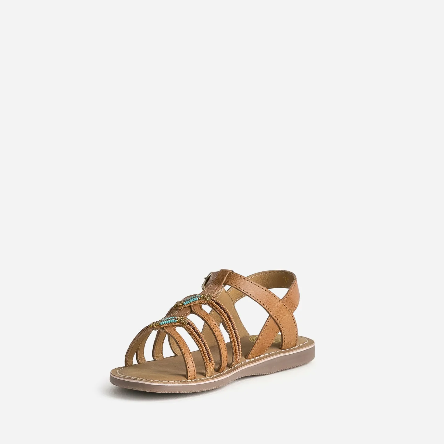Sandale BUGGY camel cuir brodé perles