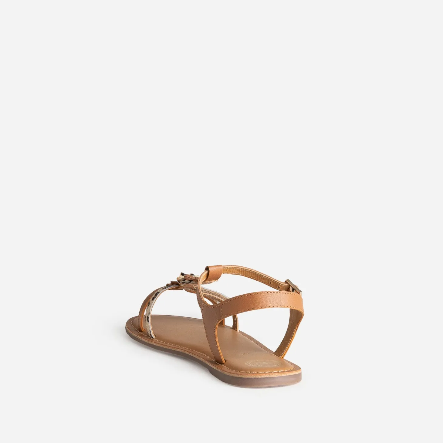 Sandale BUGGY camel cuir décor plumes