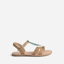 Sandale BUGGY camel en cuir avec brides-feuilles