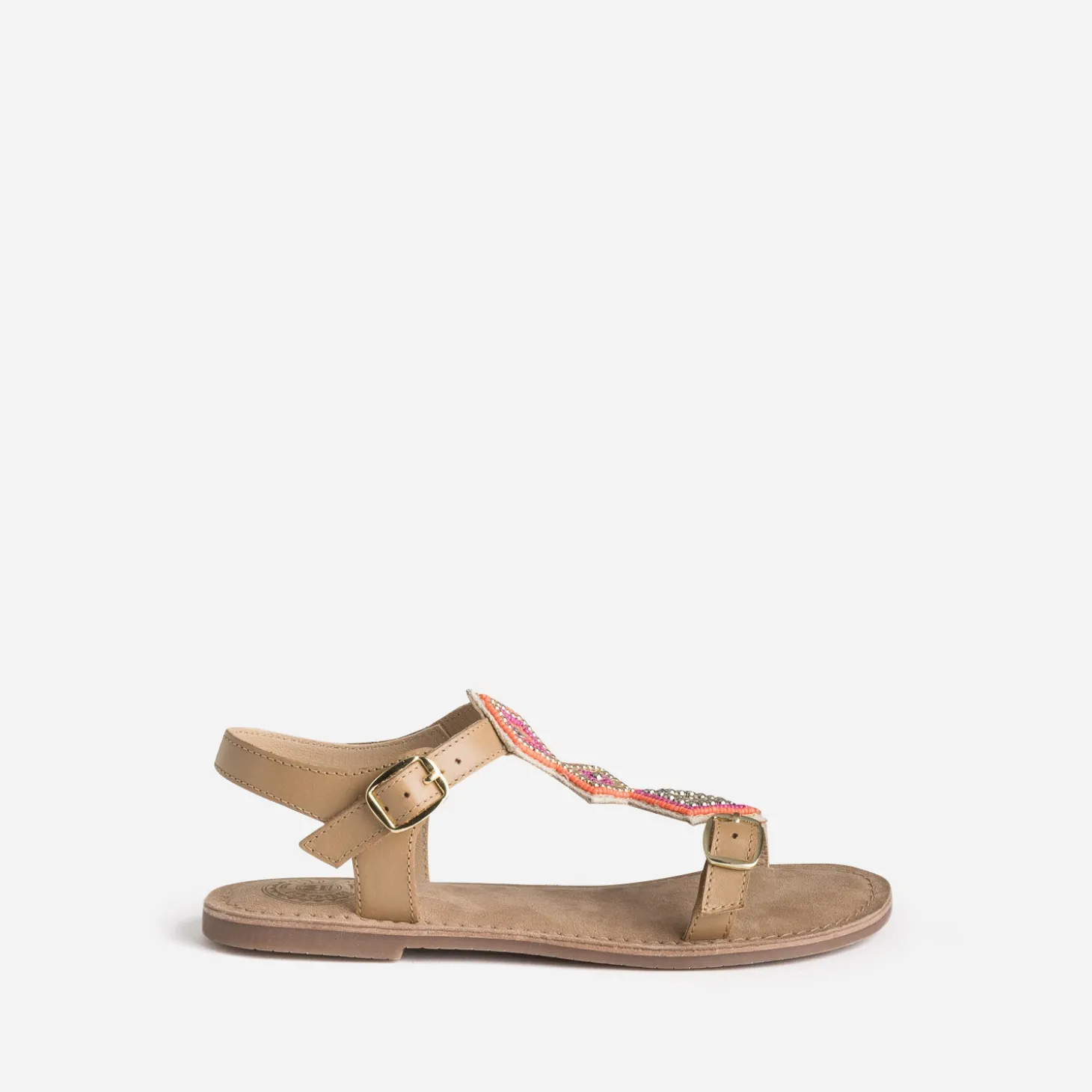 Sandale BUGGY cuir beige clair à perles