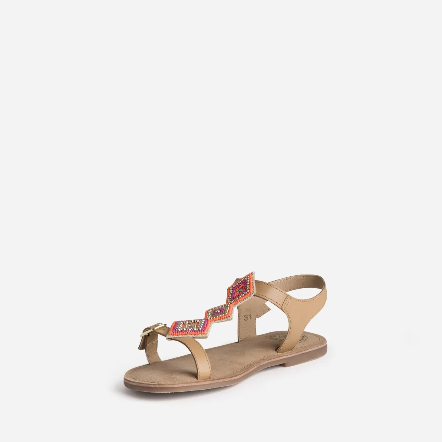 Sandale BUGGY cuir beige clair à perles