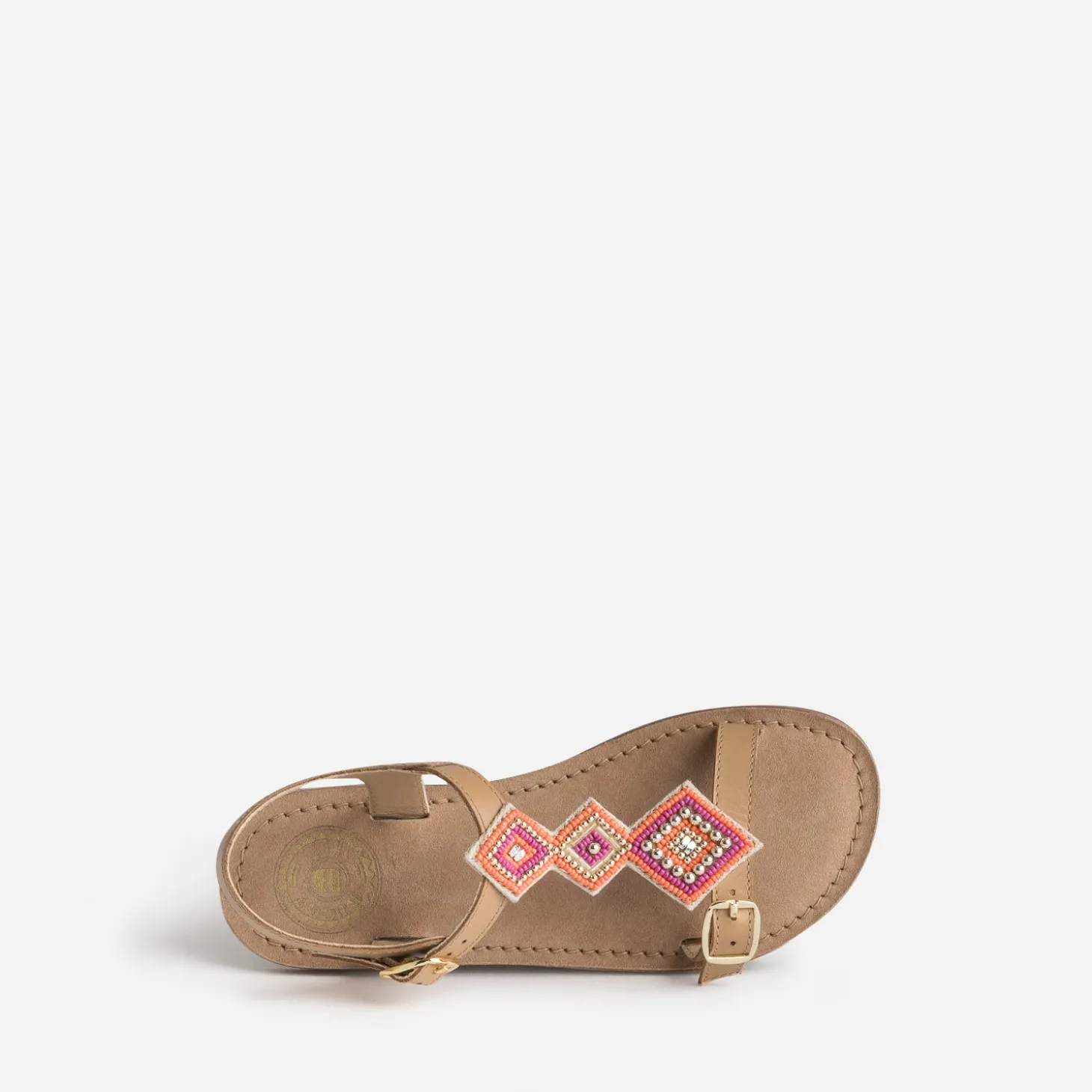Sandale BUGGY cuir beige clair à perles