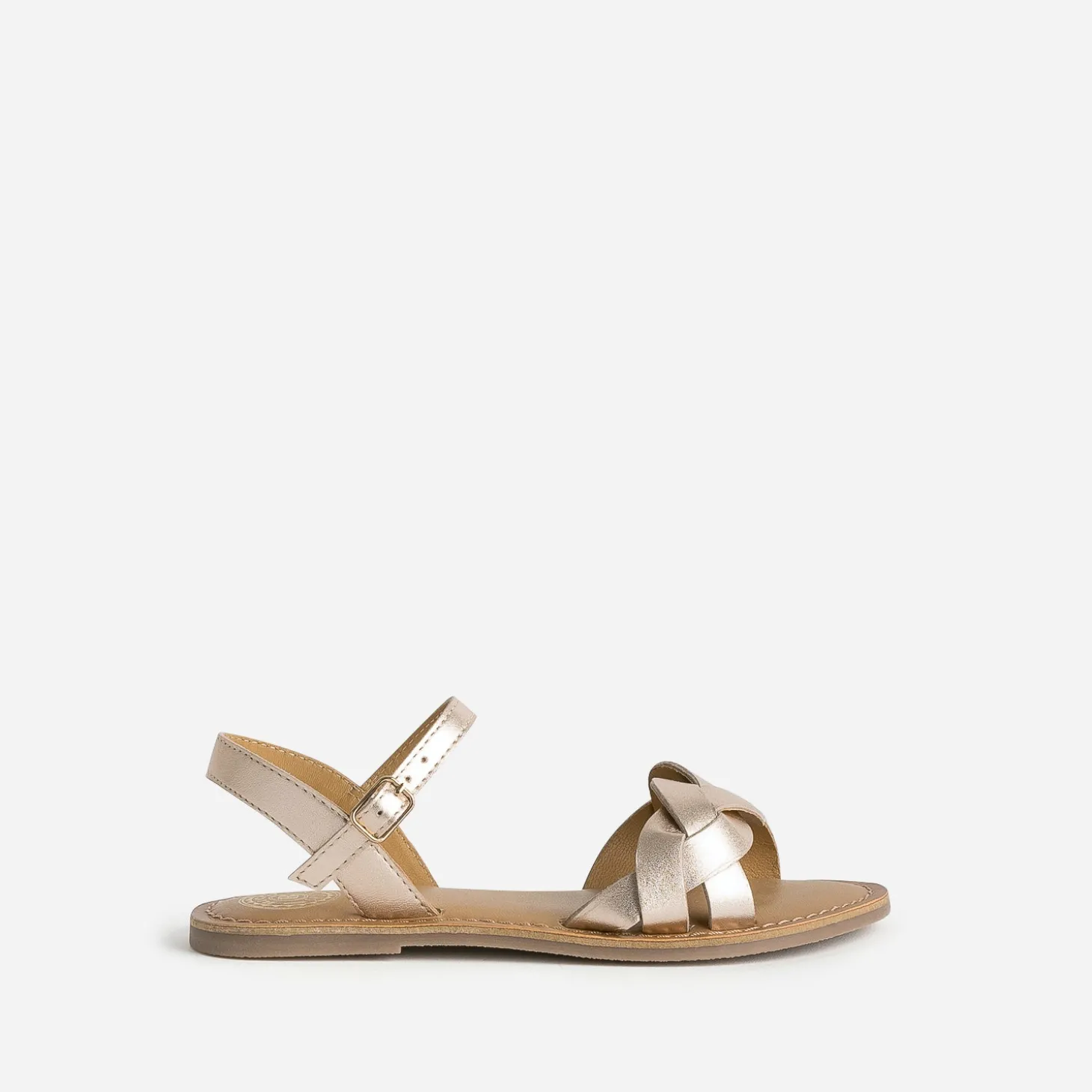 Sandale BUGGY cuir rose doré brides tressées