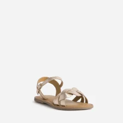 Sandale BUGGY cuir rose doré brides tressées