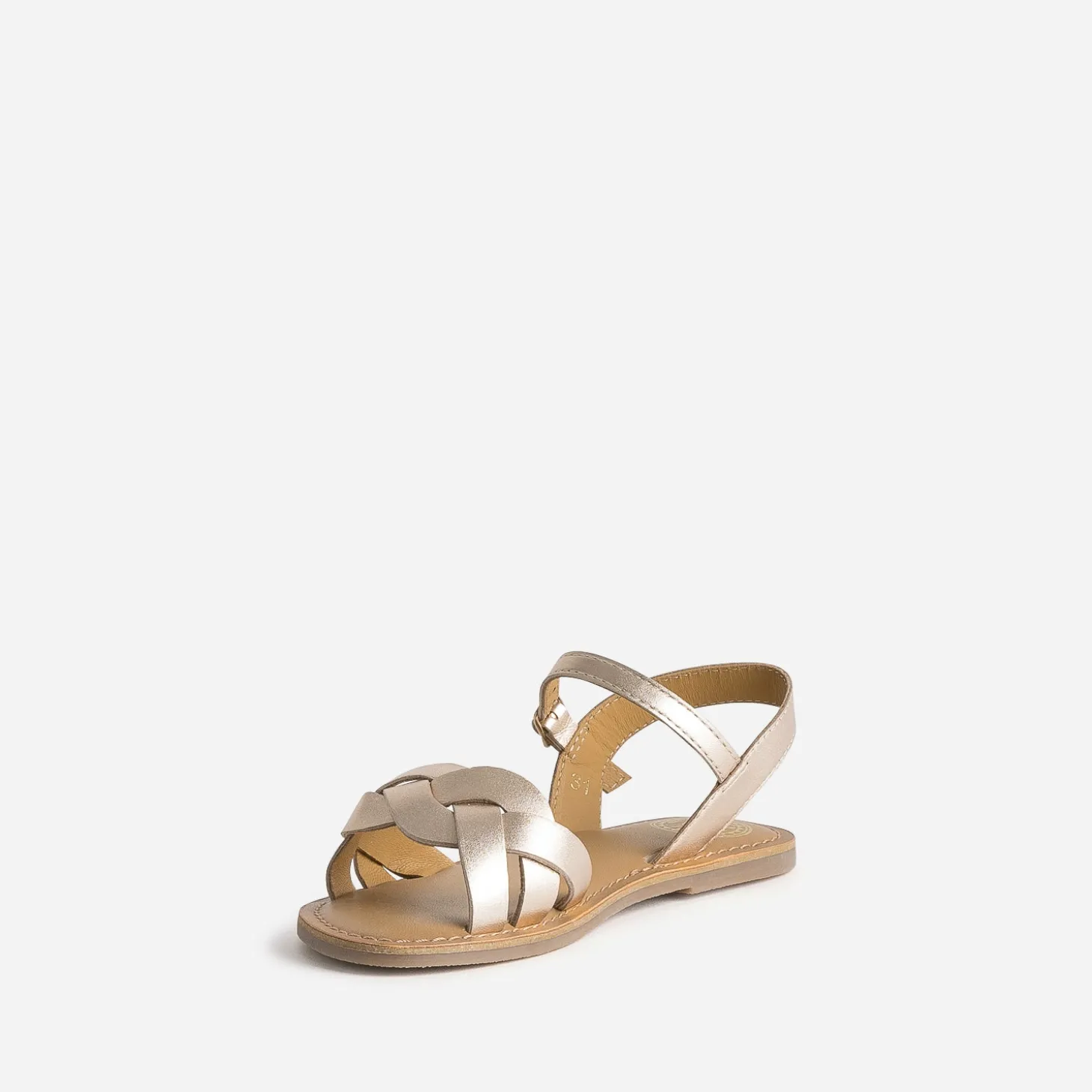 Sandale BUGGY cuir rose doré brides tressées