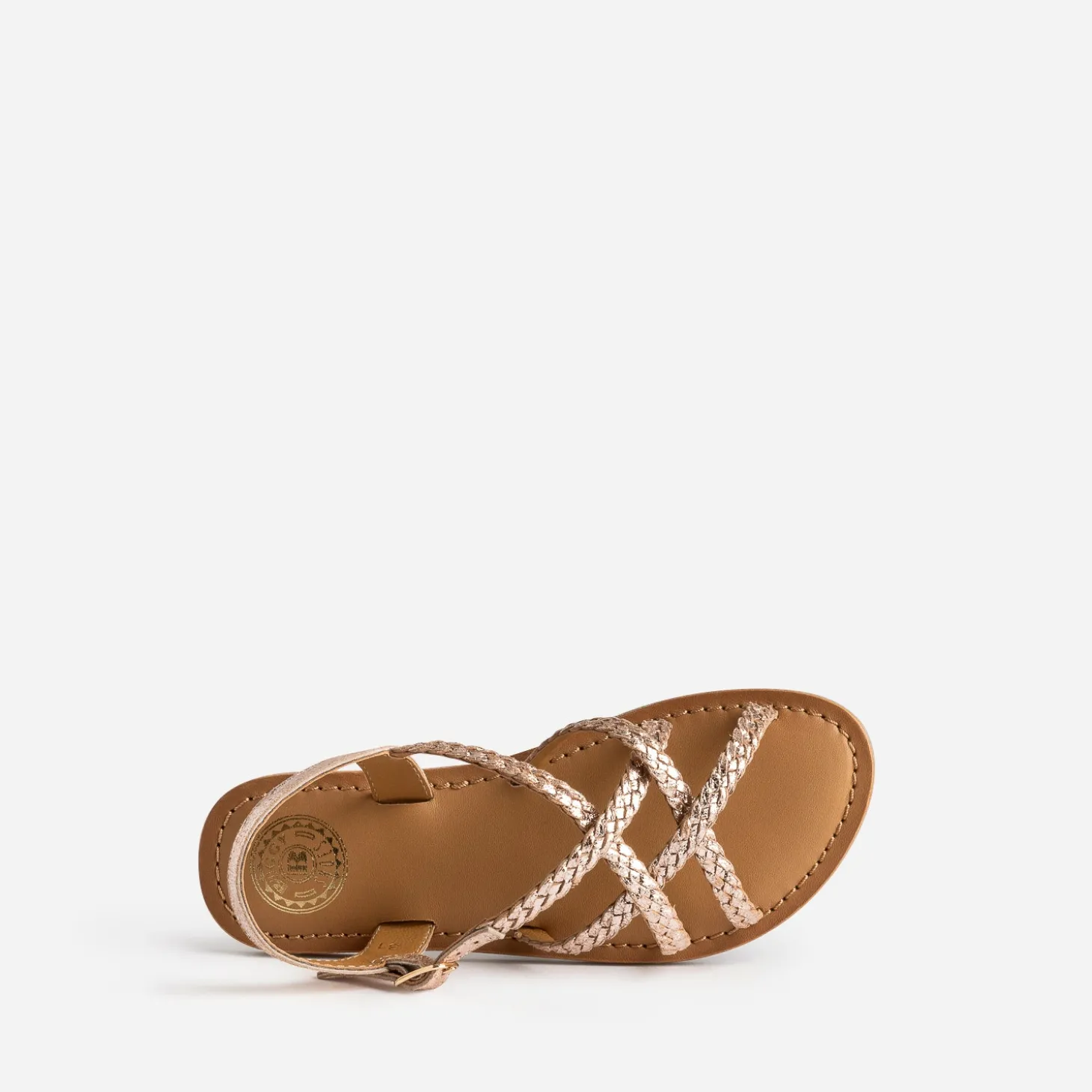Sandale BUGGY cuivrée en cuir tressé