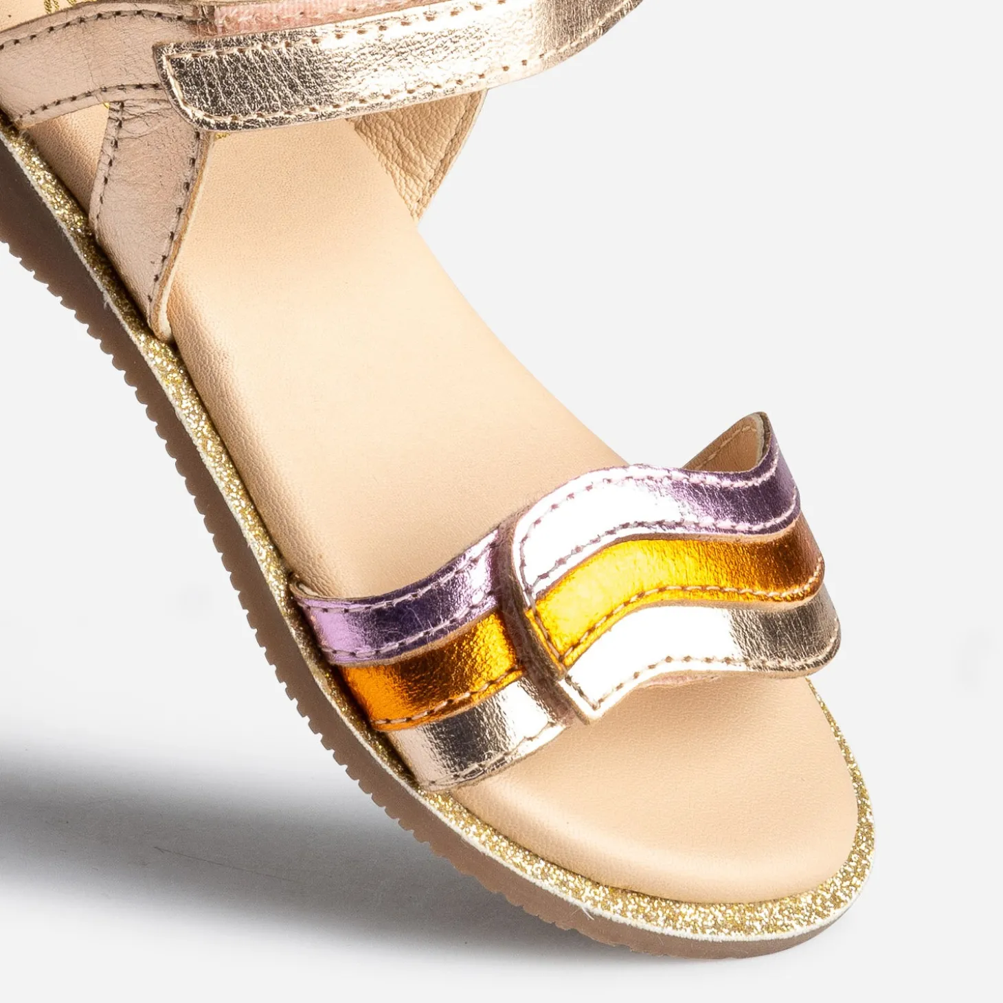 Sandale BUGGY dorée cuir bride tricolore