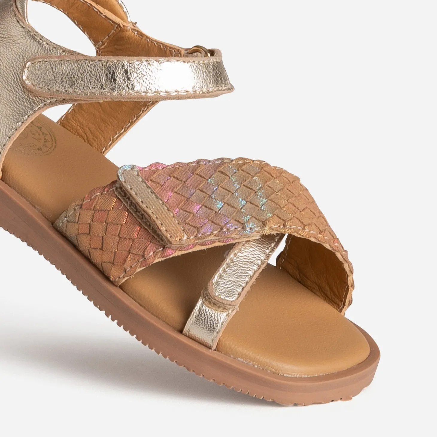 Sandale BUGGY dorée cuir bride tressée