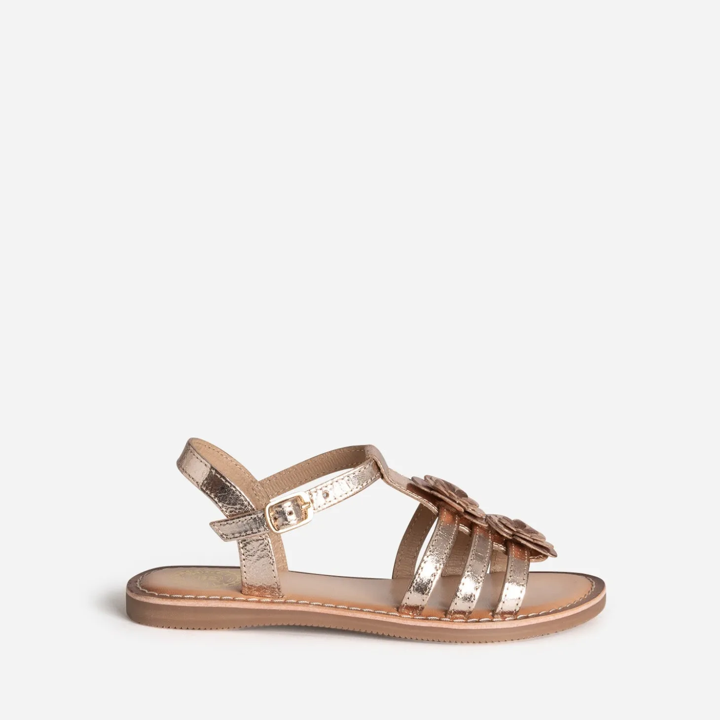 Sandale BUGGY dorée cuir détails fleurs