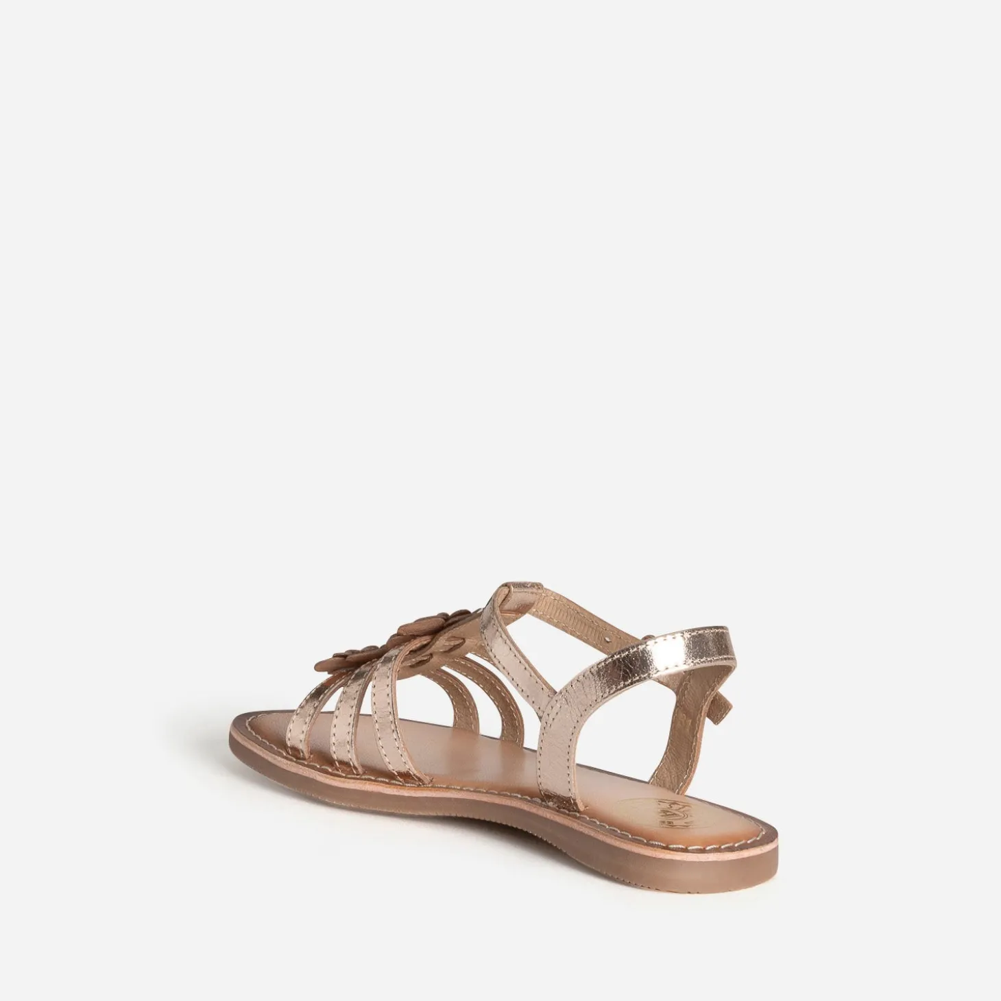 Sandale BUGGY dorée cuir détails fleurs