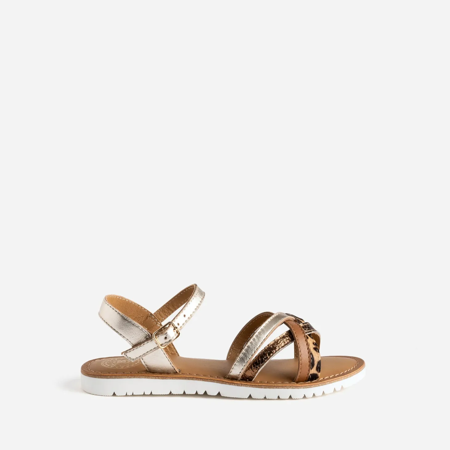 Sandale BUGGY dorée cuir et motif léopard